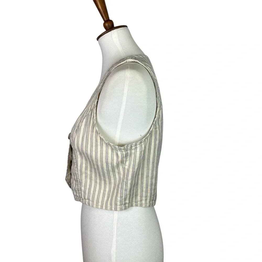 ANA A New Approach Linen Cotton Striped Button Front Vest Boho Women’s Size M - Picture 5 of 7